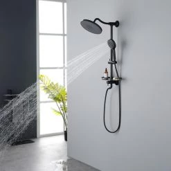 GIVING TREE 5-Spray Patterns with 9 in. Wall Mount Round Shower Head with Message Spray Handheld Shower Head in Matte Black -Bathroom Faucets Store matte black handheld shower heads xlhddtfa0198 4f 1000