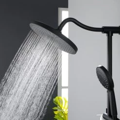 GIVING TREE 5-Spray Patterns with 9 in. Wall Mount Round Shower Head with Message Spray Handheld Shower Head in Matte Black -Bathroom Faucets Store matte black handheld shower heads xlhddtfa0198 c3 1000