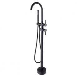 IHOMEadore 2-Handle Floor-Mount Roman Tub Faucet with Hand Shower in Matte Black