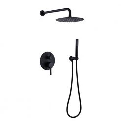 IHOMEadore 1-Spray Round Hand Shower and Showerhead from Wall Combo Kit with Slide Bar and Valve in Matte Black