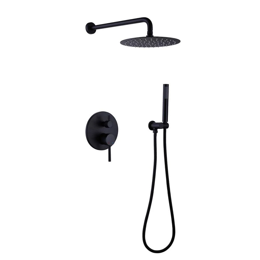 IHOMEadore 1-Spray Round Hand Shower and Showerhead from Wall Combo Kit with Slide Bar and Valve in Matte Black 1 IHOMEadore 1-Spray Round Hand Shower and Showerhead from Wall Combo Kit with Slide Bar and Valve in Matte Black