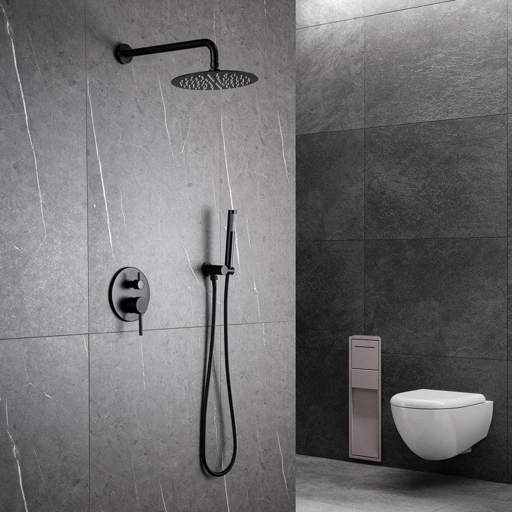IHOMEadore 1-Spray Round Hand Shower and Showerhead from Wall Combo Kit with Slide Bar and Valve in Matte Black 3 IHOMEadore 1-Spray Round Hand Shower and Showerhead from Wall Combo Kit with Slide Bar and Valve in Matte Black - Image 3