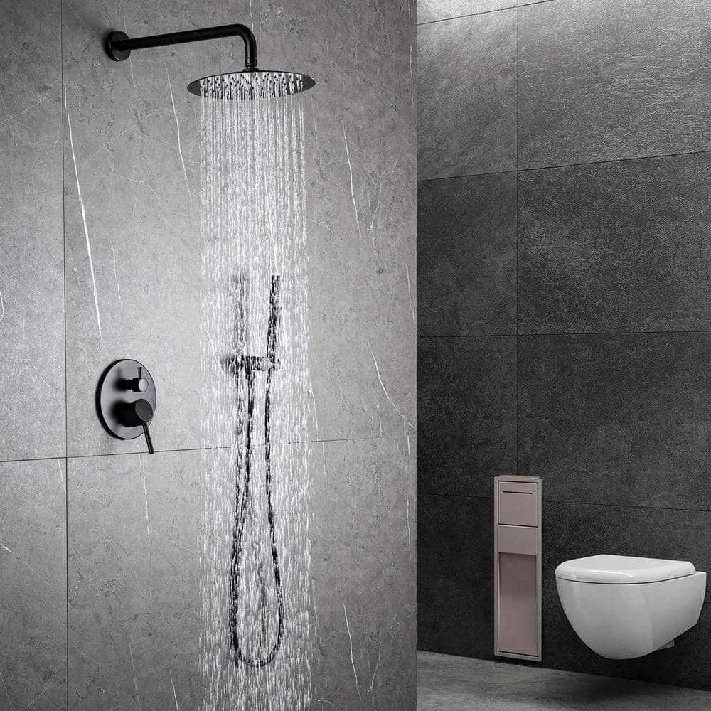 IHOMEadore 1-Spray Round Hand Shower and Showerhead from Wall Combo Kit with Slide Bar and Valve in Matte Black 2 IHOMEadore 1-Spray Round Hand Shower and Showerhead from Wall Combo Kit with Slide Bar and Valve in Matte Black - Image 2
