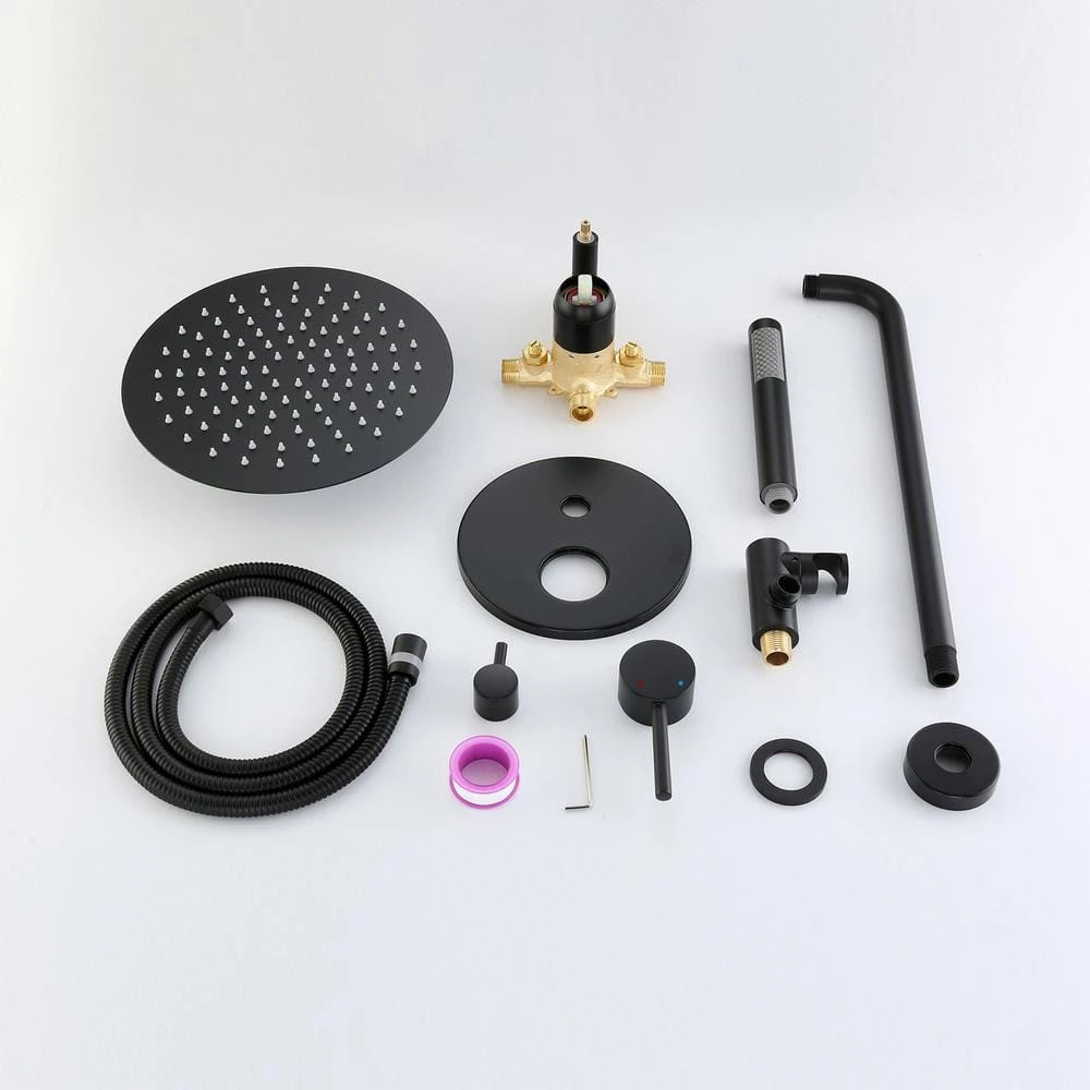IHOMEadore 1-Spray Round Hand Shower and Showerhead from Wall Combo Kit with Slide Bar and Valve in Matte Black 7 IHOMEadore 1-Spray Round Hand Shower and Showerhead from Wall Combo Kit with Slide Bar and Valve in Matte Black - Image 7