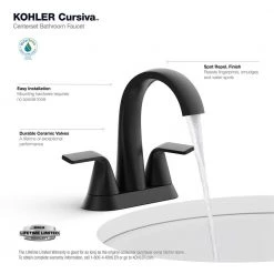 KOHLER Cursiva 4 in. Centerset 2-Handle Bathroom Faucet in Matte Black -Bathroom Faucets Store matte black kohler centerset bathroom faucets k r30578 4d bl a0 1000