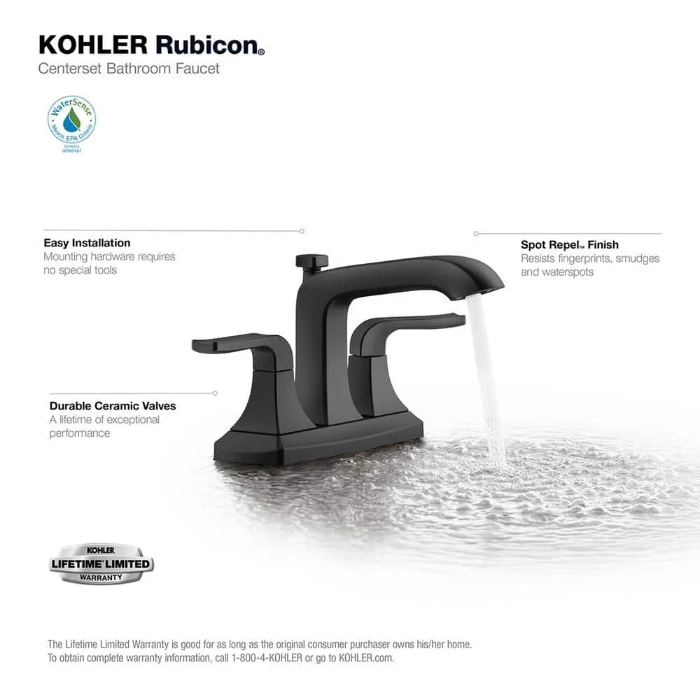 KOHLER Rubicon 4 in. Centerset 2-Handle Bathroom Faucet in Matte Black 4 KOHLER Rubicon 4 in. Centerset 2-Handle Bathroom Faucet in Matte Black - Image 4