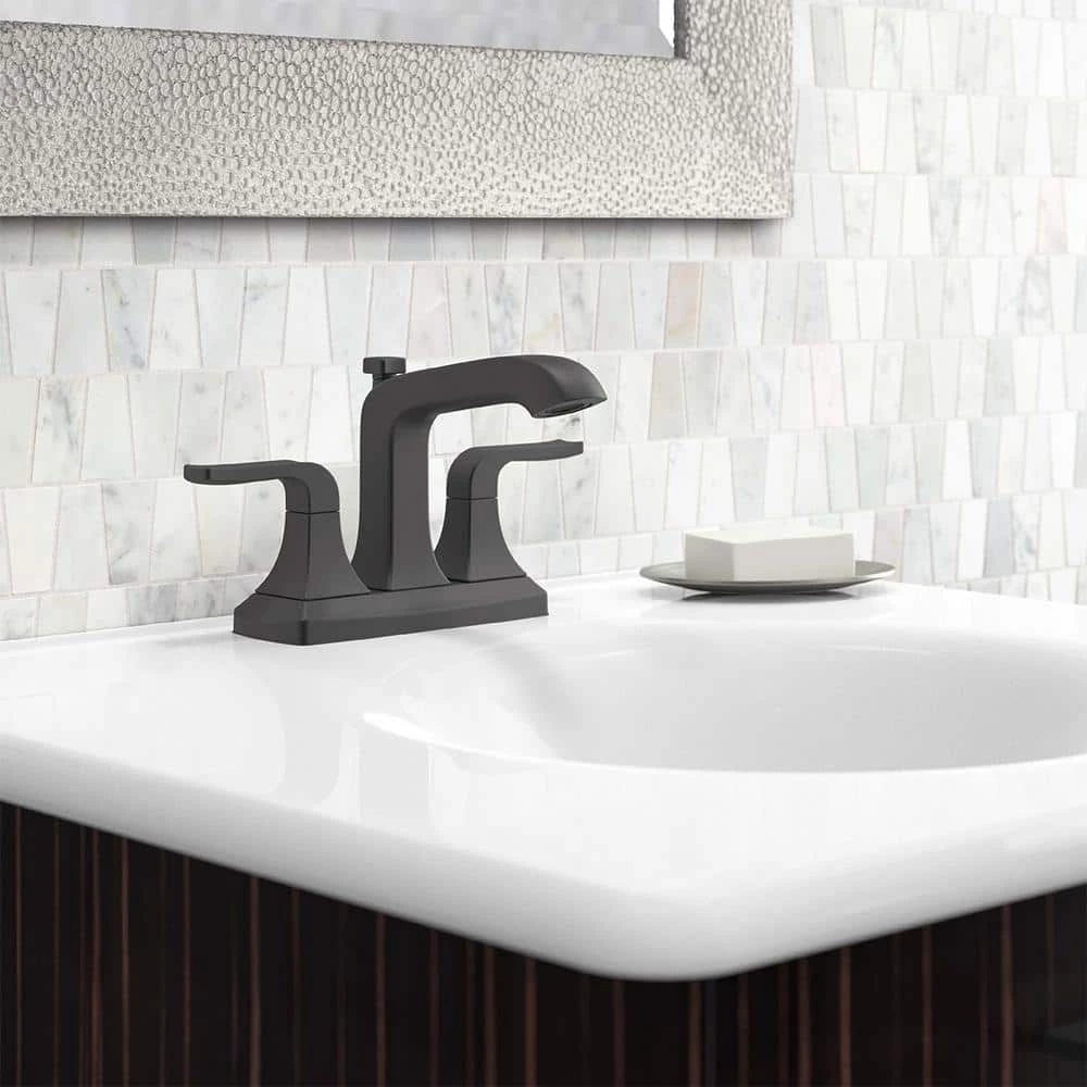 KOHLER Rubicon 4 in. Centerset 2-Handle Bathroom Faucet in Matte Black 2 KOHLER Rubicon 4 in. Centerset 2-Handle Bathroom Faucet in Matte Black - Image 2