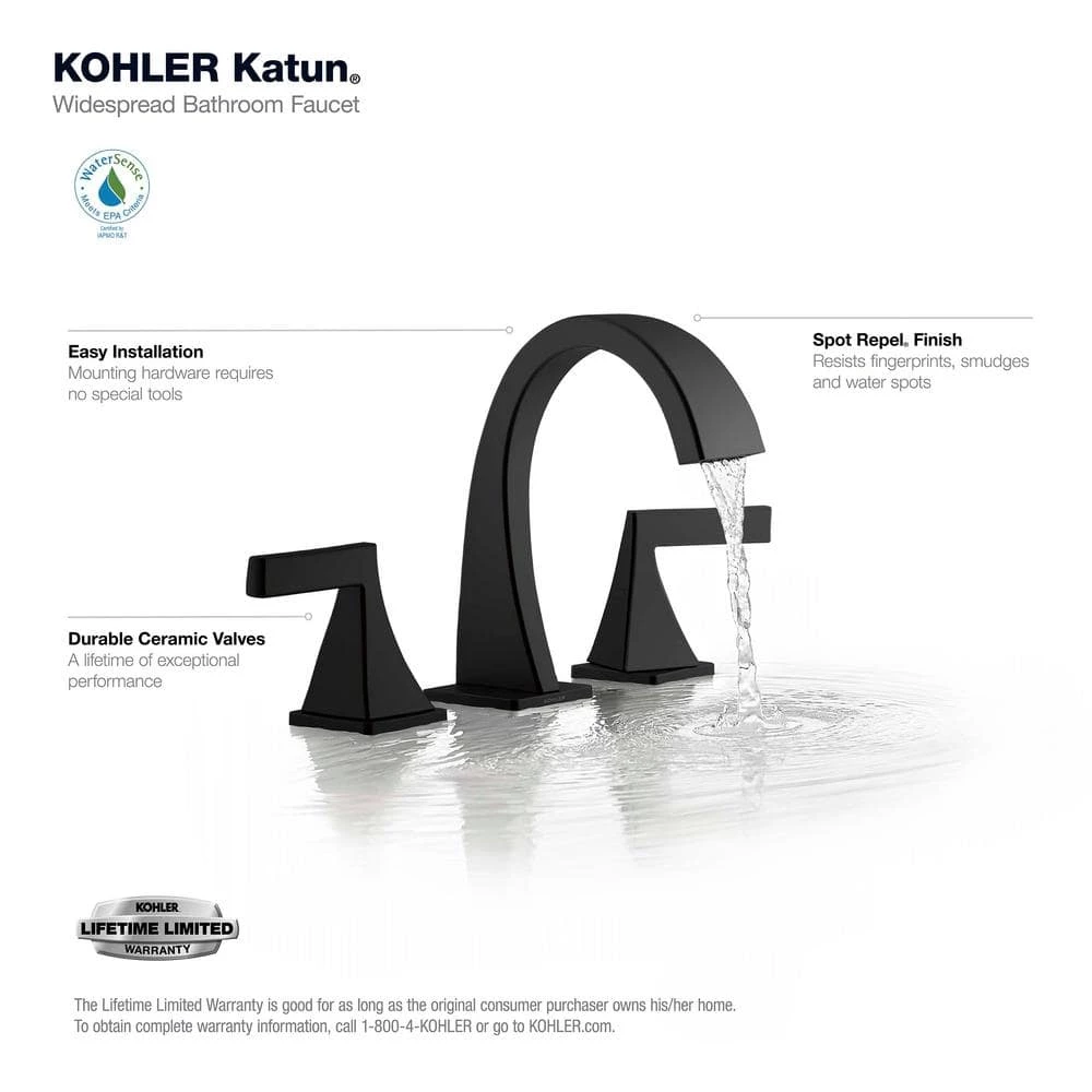 KOHLER Katun 8 in. Widespread 2-Handle Bathroom Faucet in Matte Black 4 KOHLER Katun 8 in. Widespread 2-Handle Bathroom Faucet in Matte Black - Image 4
