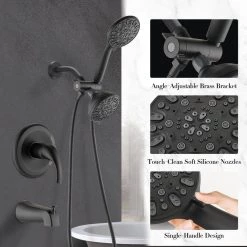 Miscool Boger Single-Handle Dual 7-Spray Patterns Round Shower Faucet in Matte Black (Valve Included) -Bathroom Faucets Store matte black miscool shower faucets shmsh10c527mbl 1f 1000