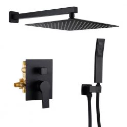 Miscool Forest 1-Handle 1 -Spray of Rain Shower Faucet and HandShower Combo Kit in Matte Black (Valve Included)