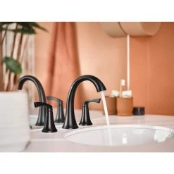 MOEN Korek 8 in. Widespread Double Handle High-Arc Bathroom Faucet with Valve in Matte Black -Bathroom Faucets Store matte black moen centerset bathroom faucets 84468bl fa 1000