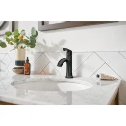 MOEN Korek Single Hole Single-Handle Bathroom Faucet with Drain Kit Included in Matte Black -Bathroom Faucets Store matte black moen single hole bathroom faucets 84466bl 31 1000