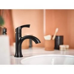 MOEN Korek Single Hole Single-Handle Bathroom Faucet with Drain Kit Included in Matte Black -Bathroom Faucets Store matte black moen single hole bathroom faucets 84466bl 44 1000
