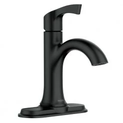 MOEN Korek Single Hole Single-Handle Bathroom Faucet with Drain Kit Included in Matte Black