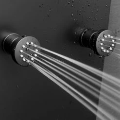 AKDY 57 In. 8-Jet Black Painted Stainless Steel Shower Panel System With Adjustable Rainfall Shower Head And Shower Wand -Bathroom Faucets Store matte black painted akdy shower towers sp0136 4f 1000