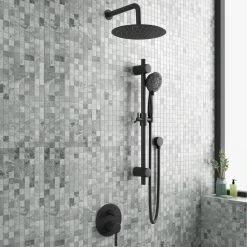 PULSE Showerspas 6-Spray Round Hand Shower and Showerhead Wall Combo Kit with Slide Bar and Valve in Matte Black -Bathroom Faucets Store matte black pulse showerspas dual shower heads 3006 mb 44 1000