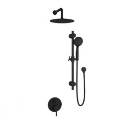 PULSE Showerspas 6-Spray Round Hand Shower and Showerhead Wall Combo Kit with Slide Bar and Valve in Matte Black