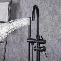 Rainlex Chino Single-Handle Freestanding Floor Mount Tub Faucet with Hand Shower in Matte Black -Bathroom Faucets Store matte black rainlex claw foot tub faucets rx8005h 1f 1000