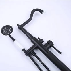 Rainlex Singe-Handle Freestanding Floor Mount Tub Faucet with Hand Shower in Matte Black -Bathroom Faucets Store matte black rainlex claw foot tub faucets rx8009h 44 1000