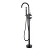 Rainlex High Arc Swivel Spout Singe-Handle Floor Mount Freestanding Tub Faucet with Hand Shower in Matte Black