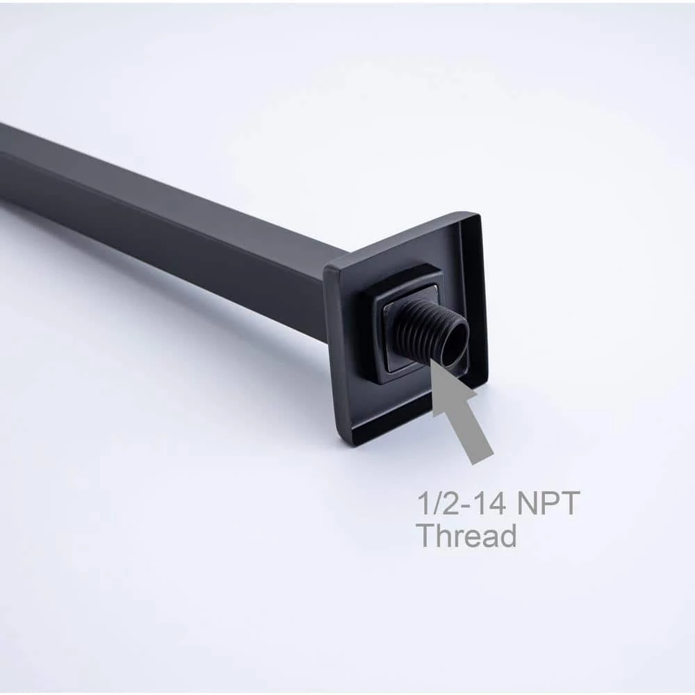 Rainlex 16 in. Square Wall Mount Shower Arm and Flange in Matte Black 2 Rainlex 16 in. Square Wall Mount Shower Arm and Flange in Matte Black - Image 2