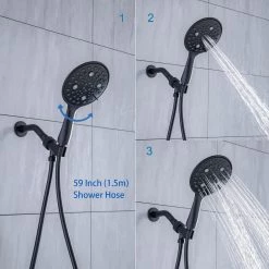 Rainlex Single-Handle 6-Spray Round High Pressure Shower Faucet with Shower Head in Matte Black (Valve Included) 11 Rainlex Single-Handle 6-Spray Round High Pressure Shower Faucet with Shower Head in Matte Black (Valve Included) -Bathroom Faucets Store matte black rainlex shower faucets rx92102h 6 1f 1000