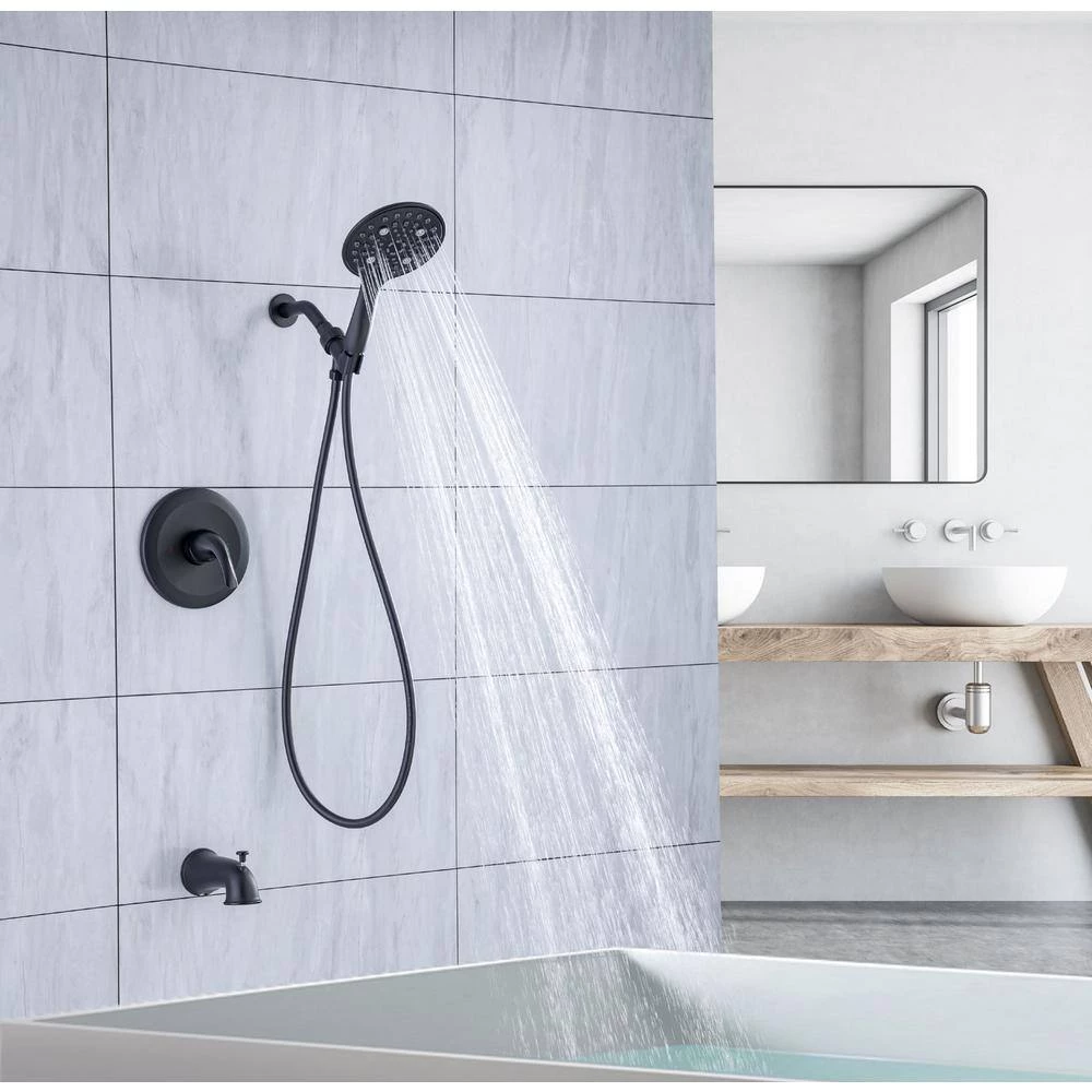 Rainlex Single-Handle 6-Spray Round High Pressure Shower Faucet with Shower Head in Matte Black (Valve Included) 8 Rainlex Single-Handle 6-Spray Round High Pressure Shower Faucet with Shower Head in Matte Black (Valve Included) - Image 8