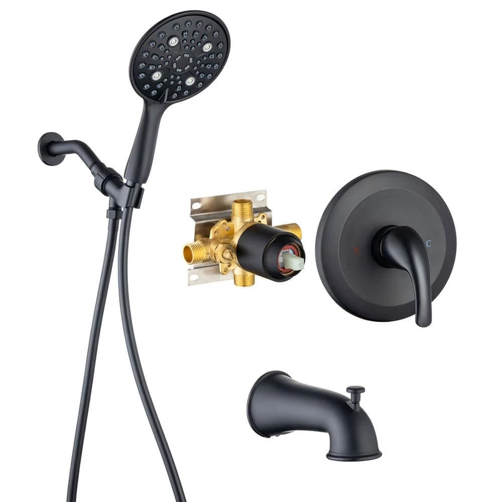 Rainlex Single-Handle 6-Spray Round High Pressure Shower Faucet with Shower Head in Matte Black (Valve Included) 1 Rainlex Single-Handle 6-Spray Round High Pressure Shower Faucet with Shower Head in Matte Black (Valve Included)