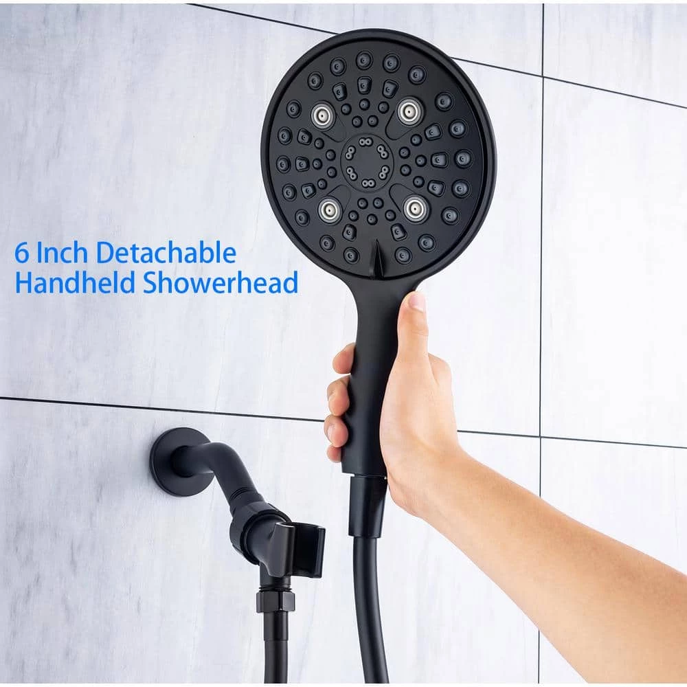 Rainlex Single-Handle 6-Spray Round High Pressure Shower Faucet with Shower Head in Matte Black (Valve Included) 6 Rainlex Single-Handle 6-Spray Round High Pressure Shower Faucet with Shower Head in Matte Black (Valve Included) - Image 6