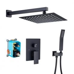 Rainlex Single-Handle 1-Spray Square High Pressure Shower Faucet with 10 in. Shower Head in Matte Black (Valve Included)