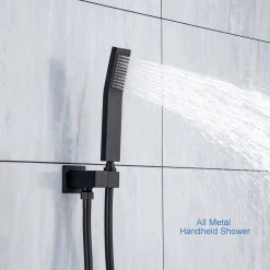 Rainlex Ceiling Mounted 12 in. Shower Head 2-Handle 1-Spray Square High Pressure Shower Faucet in Black Color (Valve Included) -Bathroom Faucets Store matte black rainlex shower faucets rx95102h 12 fa 1000