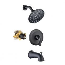 Rainlex Single-Handle 6-Spray Round High Pressure Shower Faucet with 6 in. Shower Head in Matte Black (Valve Included)
