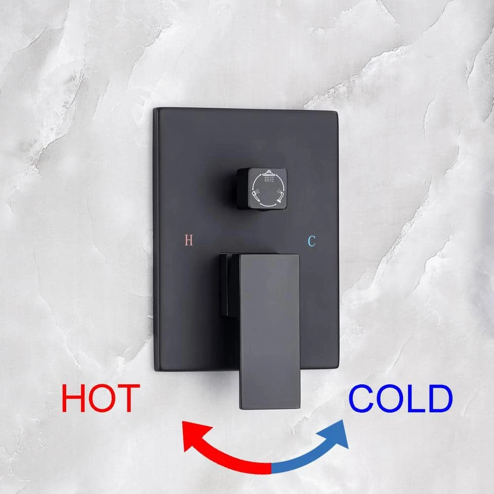 Rainlex 10 in. Shower Head 2-Handle 1-Spray Square High Pressure Shower Faucet with Tub Spout in Matte Black (Valve Included) 4 Rainlex 10 in. Shower Head 2-Handle 1-Spray Square High Pressure Shower Faucet with Tub Spout in Matte Black (Valve Included) - Image 4