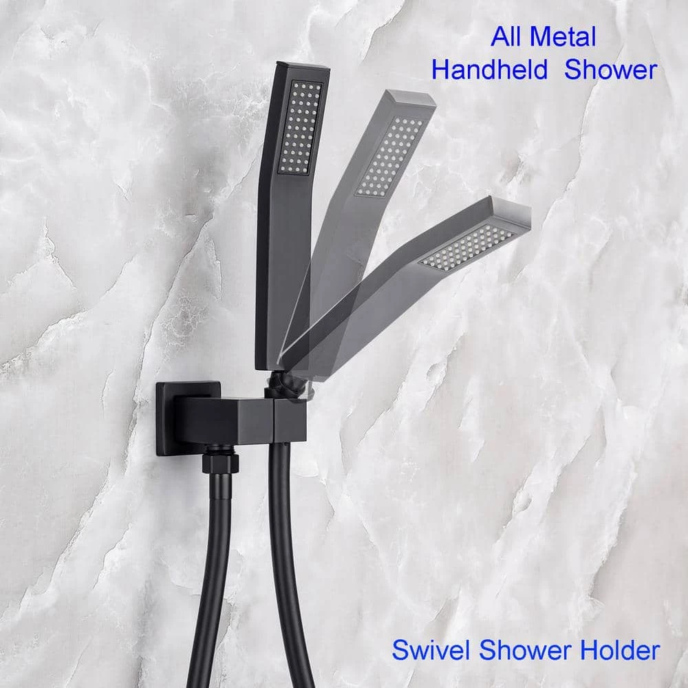 Rainlex 10 in. Shower Head 2-Handle 1-Spray Square High Pressure Shower Faucet with Tub Spout in Matte Black (Valve Included) 5 Rainlex 10 in. Shower Head 2-Handle 1-Spray Square High Pressure Shower Faucet with Tub Spout in Matte Black (Valve Included) - Image 5