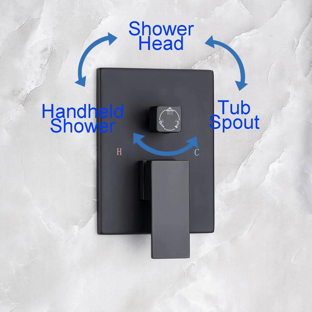 Rainlex 10 in. Shower Head 2-Handle 1-Spray Square High Pressure Shower Faucet with Tub Spout in Matte Black (Valve Included) 3 Rainlex 10 in. Shower Head 2-Handle 1-Spray Square High Pressure Shower Faucet with Tub Spout in Matte Black (Valve Included) - Image 3