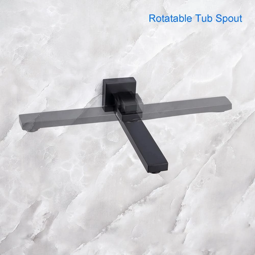 Rainlex 10 in. Shower Head 2-Handle 1-Spray Square High Pressure Shower Faucet with Tub Spout in Matte Black (Valve Included) 6 Rainlex 10 in. Shower Head 2-Handle 1-Spray Square High Pressure Shower Faucet with Tub Spout in Matte Black (Valve Included) - Image 6