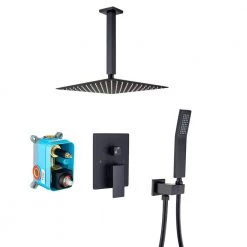 Rainlex Single-Handle 1-Spray 12 in. Ceiling Shower Head Square High Pressure Shower Faucet in Matte Black (Valve Included)