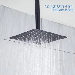 Rainlex Single-Handle 1-Spray 12 in. Ceiling Shower Head Square High Pressure Shower Faucet in Matte Black (Valve Included) -Bathroom Faucets Store matte black rainlex shower faucets w95102h 12 76 1000