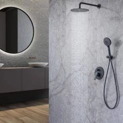 Rainlex Single-Handle 1-Spray Round High Pressure Shower Faucet with 10 in. Shower Head in Matte Black (Valve Included) -Bathroom Faucets Store matte black rainlex shower faucets w96202h 10 31 1000