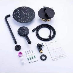 Rainlex Single-Handle 1-Spray Round High Pressure Shower Faucet with 10 in. Shower Head in Matte Black (Valve Included) -Bathroom Faucets Store matte black rainlex shower faucets w96202h 10 76 1000