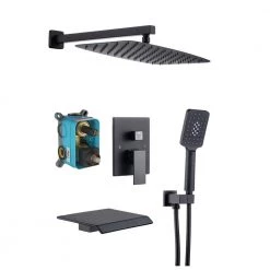 Rainlex 1-Handle 3-Spray Square High Pressure Shower Faucet Waterfall Spout 12 in. Shower Head in Matte Black (Valve Included)