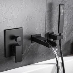 WELLFOR Single-Handle Wall Mount Roman Tub Faucet with Hand Shower in Matte Black (Valve Included) -Bathroom Faucets Store matte black roman tub faucets cr p wm 2w01mb 31 1000