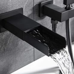 WELLFOR Single-Handle Wall Mount Roman Tub Faucet with Hand Shower in Matte Black (Valve Included) -Bathroom Faucets Store matte black roman tub faucets cr p wm 2w01mb 4f 1000