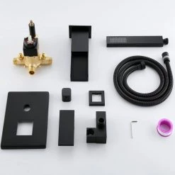 WELLFOR Single-Handle Wall Mount Roman Tub Faucet with Hand Shower in Matte Black (Valve Included) -Bathroom Faucets Store matte black roman tub faucets cr p wm 2w01mb c3 1000