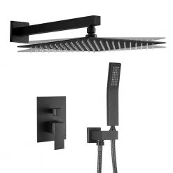 WELLFOR Single-Handle 1-Spray Square High Pressure Shower Faucet in Matte Black (Valve Included)