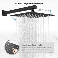 WELLFOR Single-Handle 1-Spray Square High Pressure Shower Faucet in Matte Black (Valve Included) -Bathroom Faucets Store matte black shower faucets dtg 803s12mb fa 1000