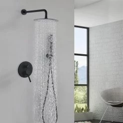 PROOX 2-Handle 2-Spray Round High Pressure Shower Faucet with 10 in. Rain Shower Head in Matte Black (Valve Included) -Bathroom Faucets Store matte black shower faucets pr a3584 mb 4f 1000