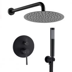 PROOX 2-Handle 2-Spray Round High Pressure Shower Faucet with 10 in. Rain Shower Head in Matte Black (Valve Included)