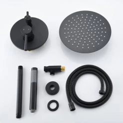 PROOX 2-Handle 2-Spray Round High Pressure Shower Faucet with 10 in. Ceiling Shower Faucet Set in Matte Black (Valve Included) -Bathroom Faucets Store matte black shower faucets pr a3585 mb 44 1000