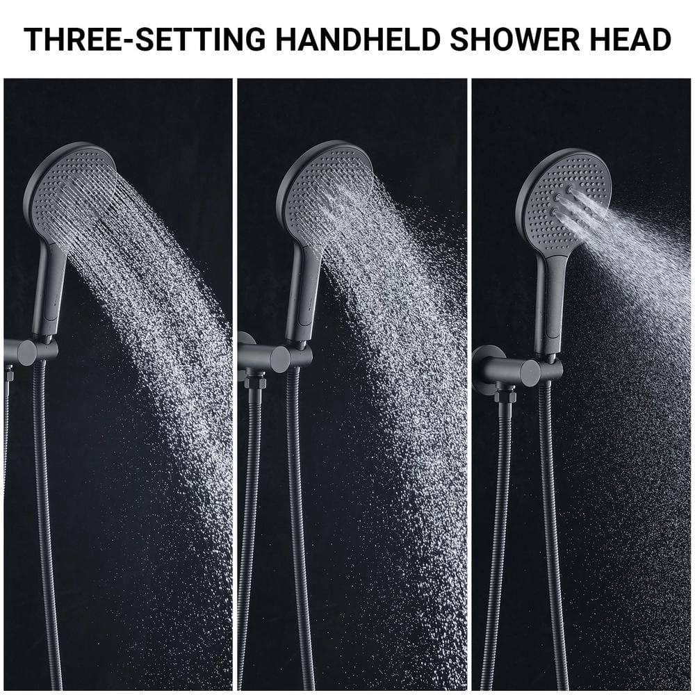 PROOX 2-Handle 3-Spray Round High Pressure Shower Faucet with 10 in. Rain Shower Head in Matte Black (Valve Included) 4 PROOX 2-Handle 3-Spray Round High Pressure Shower Faucet with 10 in. Rain Shower Head in Matte Black (Valve Included) - Image 4